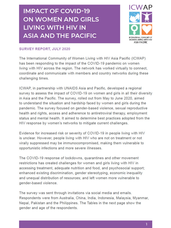 Impact of Covid-19 on Women and Girls Living with HIV in Asia and The Pacific